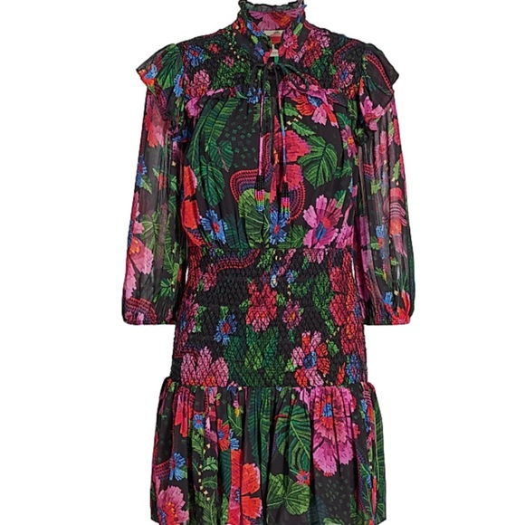 FARM Rio Dresses & Skirts - FARM Rio Pink and Red Pleated Tie Front Mini Dress